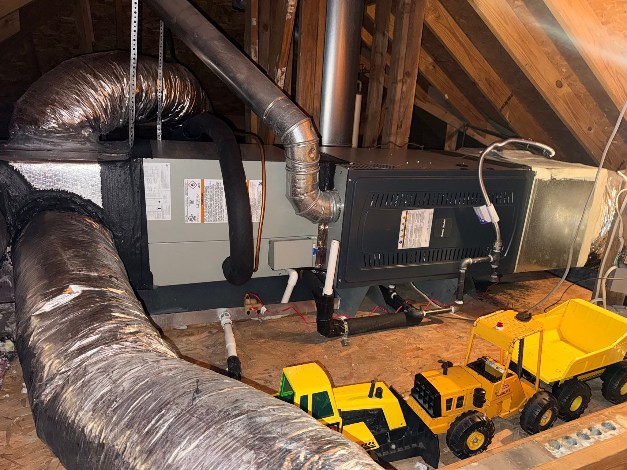 Clean American Standard air handler installation in an attic by Pristine Air